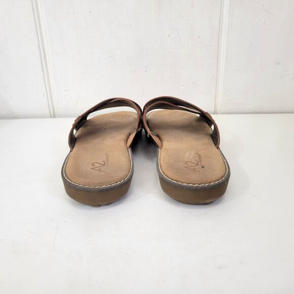 A2 By Aerosoles Women's Brown Slide Sandals With Faux Leather Cross Straps & Cus - Picture 4 of 6